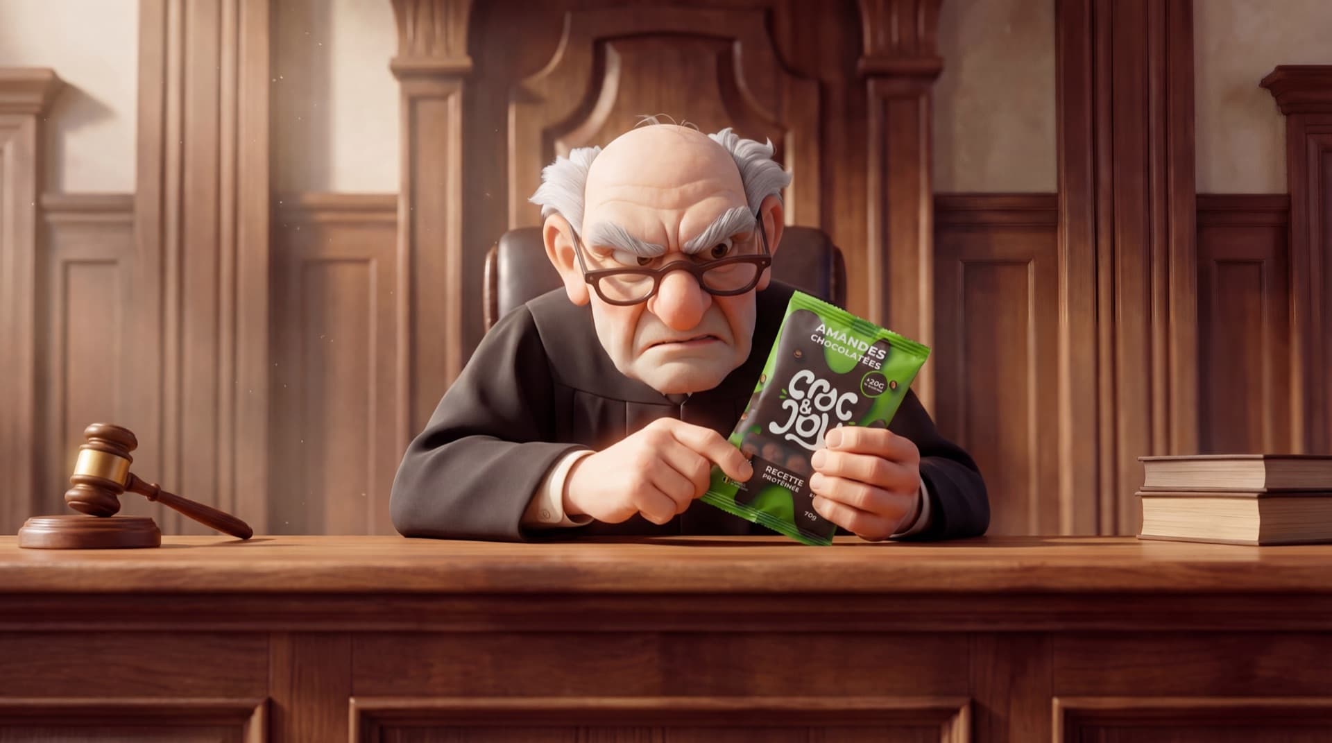 Le juge examine le sachet Croc & Joy